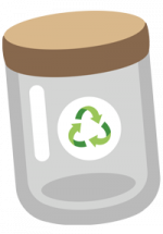 Illustration d'un bocal durable en verre avec et le sigle du recyclage et un couvercle en liège  