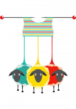 Illustration de 3 moutons desquels partent des fils colorés vers des aiguilles à laine sur un tricot