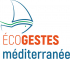 Logo d'Écogestes Méditerranée : bateau à voile avec une coque en forme de poisson et en dessous le texte "ÉCOGESTES Méditerranée"