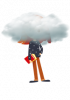 Illustration d'une petite avec un livre dans une main et la tête dans un nuage