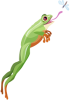 Grenouille qui saute pour attraper un insecte volant avec sa langue