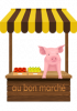 Illustration d'un stand de maraîcher tenu par un cochon