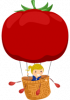 Illustration d'une montgolfière avec une tomate comme ballon et une filette dans la nacelle