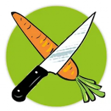 Couteau croisé avec une carotte sur un rond vert
