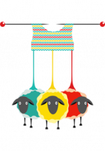 Illustration de 3 moutons desquels partent des fils colorés vers des aiguilles à laine sur un tricot